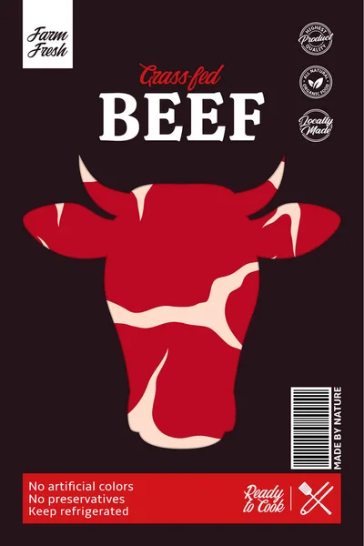 Embalagem Rótulo Carne Bovino Vetorial Ícone Vaca Textura Bife Carne —  Vetores de Stock