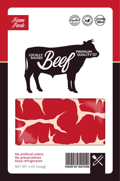 Vector Rindfleischverpackung Oder Etikettendesign Konzept Bullensilhouette Fleisch Beefsteak Textur Metzgerei — Stockvektor