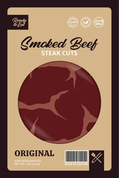 Vector Fumado Conceito Design Embalagem Carne Bovina Etiqueta Talho Estilo — Vetor de Stock