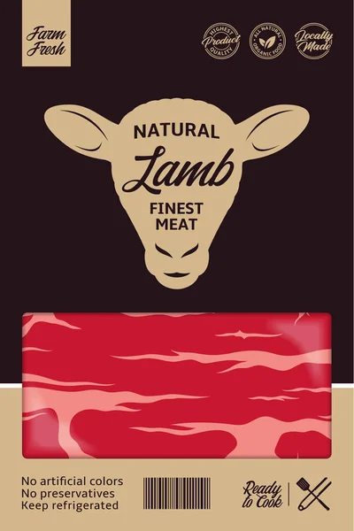 Vektorlamm Verpackung Oder Etikettendesign Schafikone Lammfleisch Hintergrund — Stockvektor