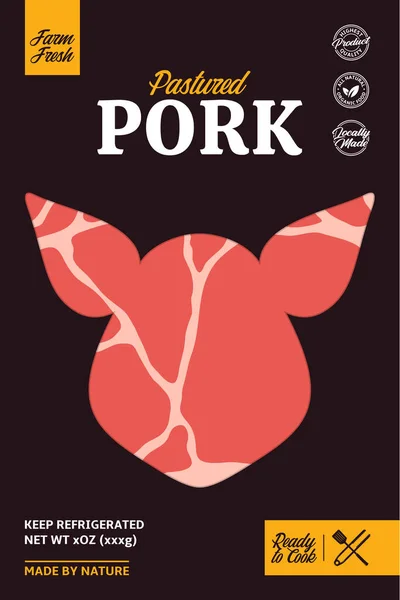 Embalagem Rótulo Carne Porco Vetorial Ícone Porco Textura Carne Porco — Vetor de Stock