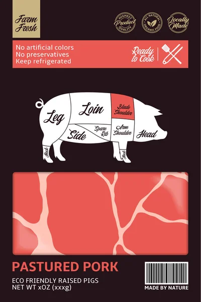 Vector Pork Packaging Design Pig Silhouette American Cuts Pork Diagram — Stock Vector