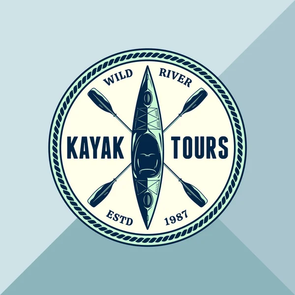 Avventure Vettoriali Kayak Logo Rotondo Del Campeggio Del Club Con — Vettoriale Stock