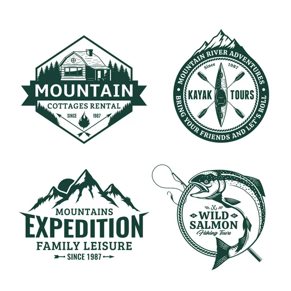 Set Vector Mountain Outdoor Recreation Badges Mountain Travel Cottage Rental — Stock Vector