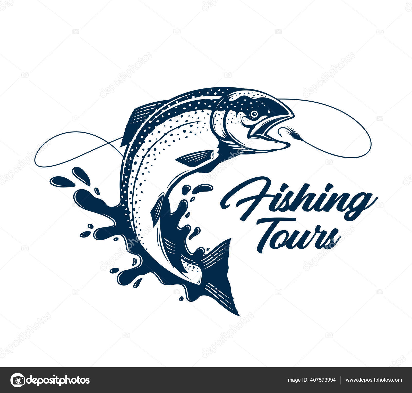 Vector Fishing Tours Logo Salmon Fish Fishing Line Hook Water Stock Vector  by ©Counterfeit 407573994