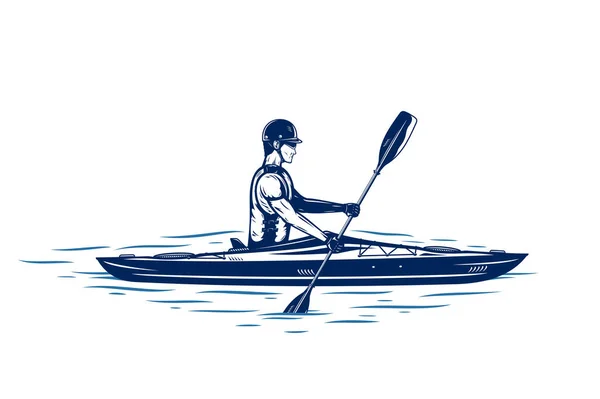 Kayaking on river vector illustration. Water sport and kayaking design concept