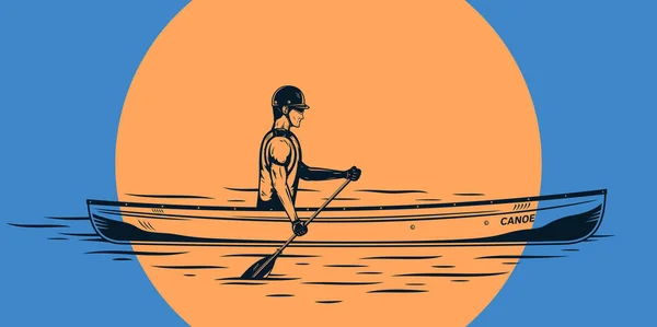 Nehir Vektör Illüstrasyonunda Kano Yapan Bir Adam Sporu Kano Tasarımı — Stok Vektör