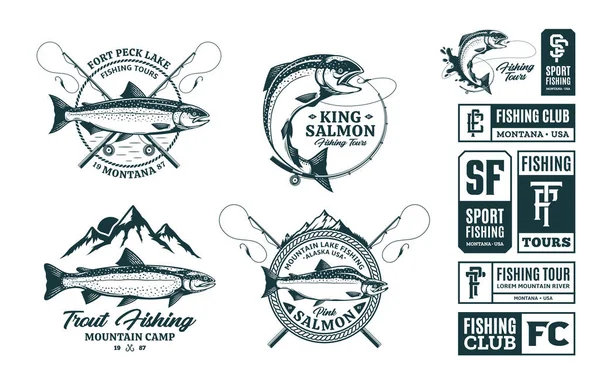 Logo Ilustraciones Pesca Vectorial Pesca Deportiva Torneos Tours Campos Insignias — Archivo Imágenes Vectoriales