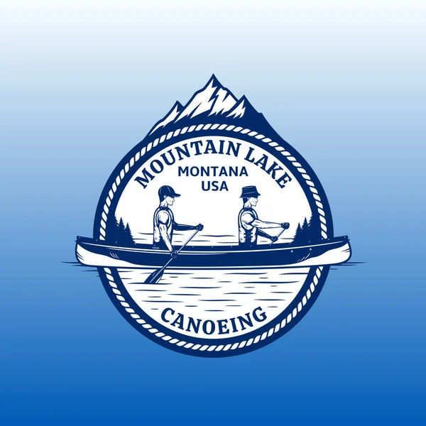 Logotipo Canoagem Lago Montanha Vetorial Com Barco Duas Canoas Silhueta —  Vetores de Stock