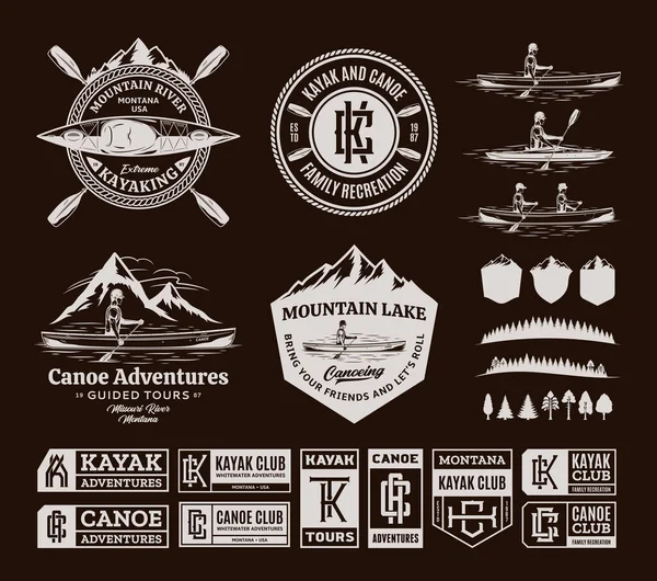 Logo Canoa Kayak Insignias Elementos Diseño Conceptos Diseño Deportes Acuáticos — Archivo Imágenes Vectoriales