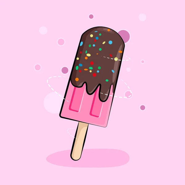 Illustration Ice Cream Chocolate Covered Popsicle Pink Background Illustration Promotion — Stock Vector