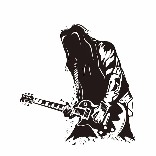 Personaje Guitarrista Metal Rock Shillouete Negro Ilustración — Vector de stock