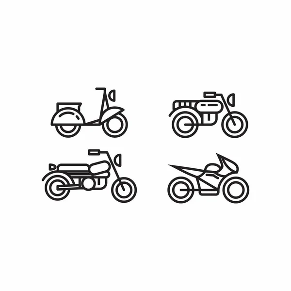 Quatre Différents Types Art Ligne Moto Vecteur Conception Simple Plat — Image vectorielle