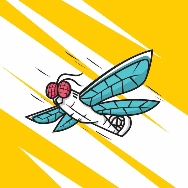 Dragonfly Drohne Roboter Charakter Maskottchen Cartoon Flaches Design Mit Gelbem — Stockvektor