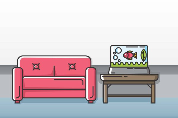 Sofa and fish aquarium template layout illustration design vector