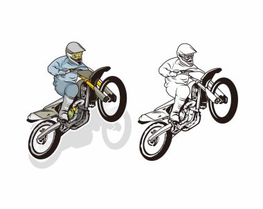 dirt bike motocross illustration with colored character vector clipart