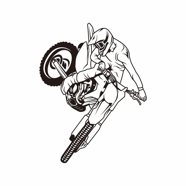Motocross Freestyle Illustrationsvektor Mit Schwarzer Linienfarbe — Stockvektor