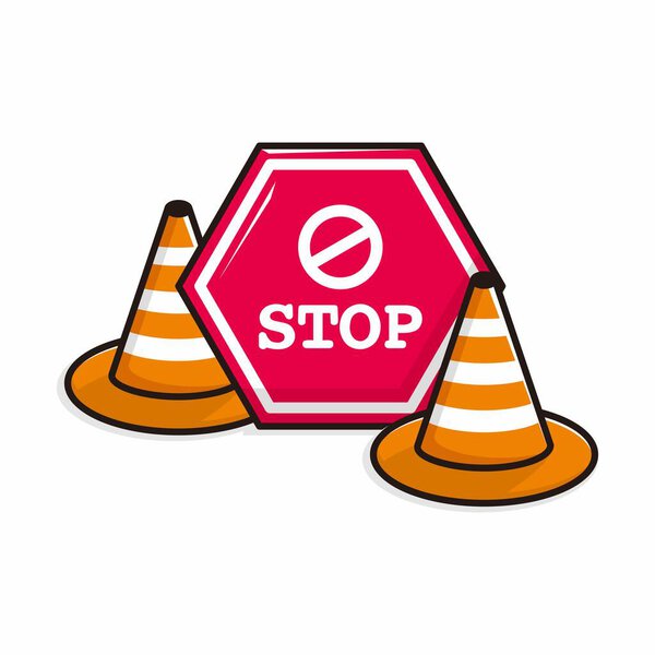 stop sign and road cone cartoon illustration vector