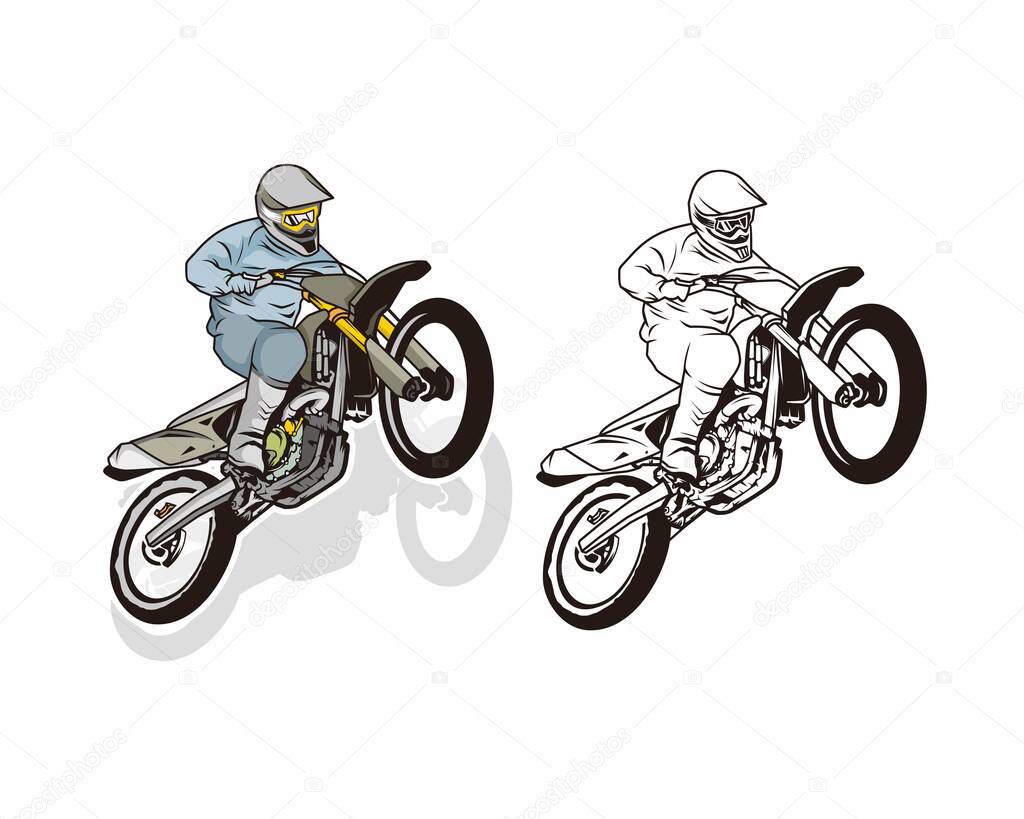 dirt bike motocross illustration with colored character vector