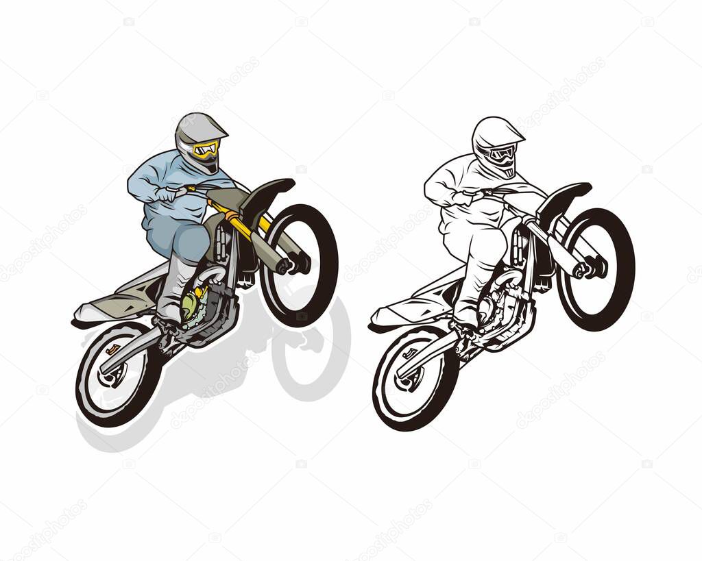 Dirt bike motocross illustration with colored character vector