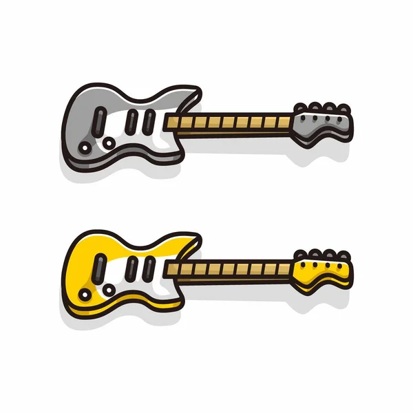 Dos Guitarras Con Color Gris Amarillo Ilustración Vector Dibujos Animados — Vector de stock