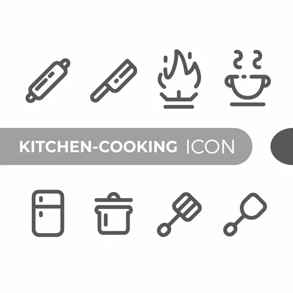 Preto Monoline Cor Ícone Símbolo Compilação Cozinha Cozinhar Linha Arte —  Vetores de Stock