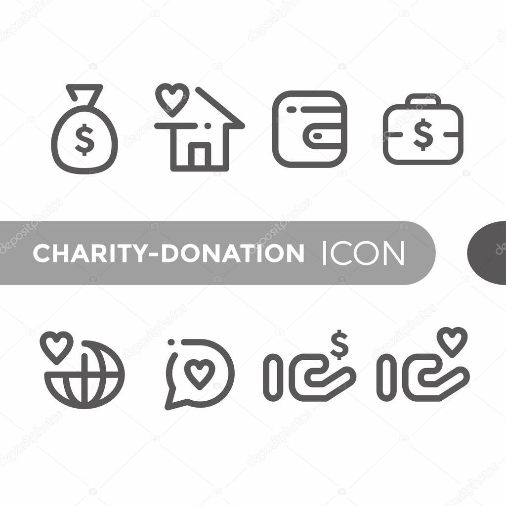 Black monoline color icon symbol compilation of charity donation line art vector