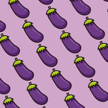 mor yumurta bitkisi şirin çizgi film çizimi kusursuz arkaplan tasarım vektörü