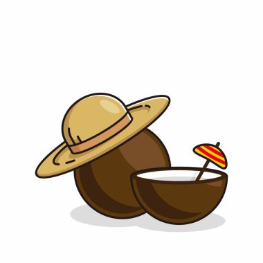 Hindistan cevizi çizgi film içeceği şapka çizim vektörü