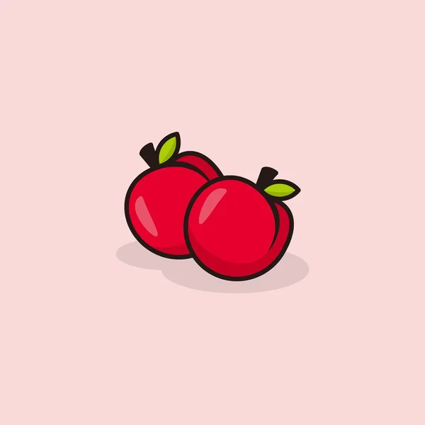 Red Apple Cute Cartoon Illustration Design Vector — Stock Vector