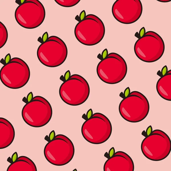Red Apple Cute Kartun Ilustrasi Pola Mulus Vektor Desain Latar - Stok Vektor