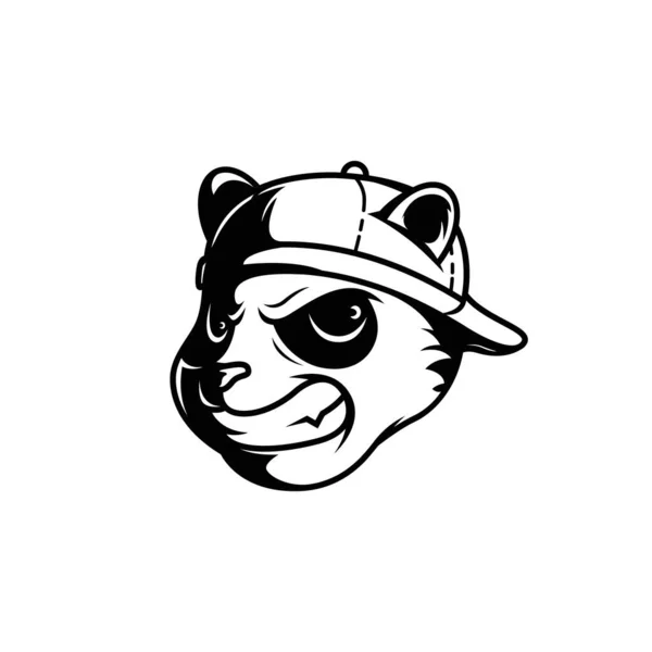 Ilustración Cabeza Panda Con Sombrero Elemento Logo Blanco Negro — Vector de stock