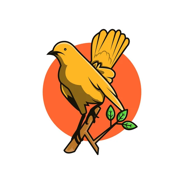 Απεικόνιση Ενός Πουλιού Κλαδί Πορτοκαλί Κύκλο — Διανυσματικό Αρχείο