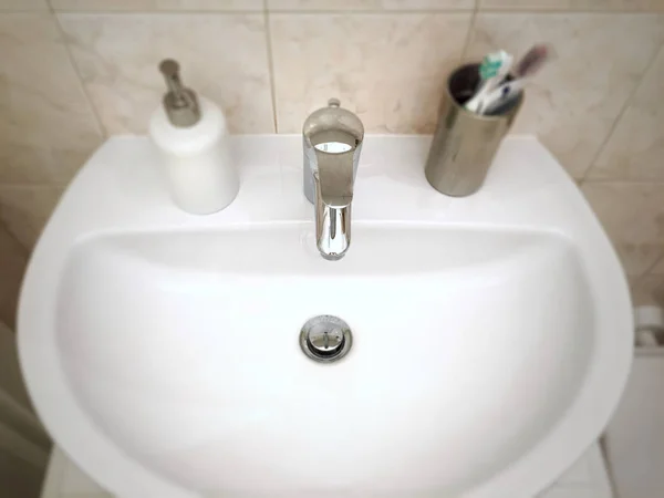 Banyo Üstten Görünüm Lavaboda Yıkama — Stok fotoğraf