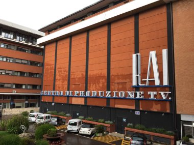 Roma, İtalya, 25th Haziran 2018: dış cephe Tv stüdyoları Rai televizyon üretim merkezi Via Teulada, Roma, İtalya