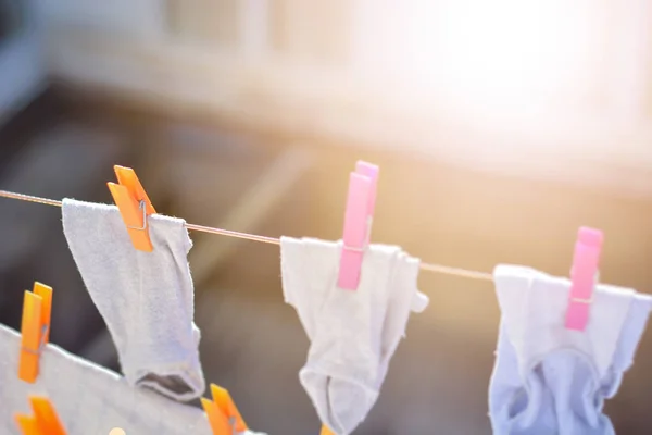 Servicio Lavandería Colgando Línea Ropa Para Secar Luz Del Sol — Foto de Stock