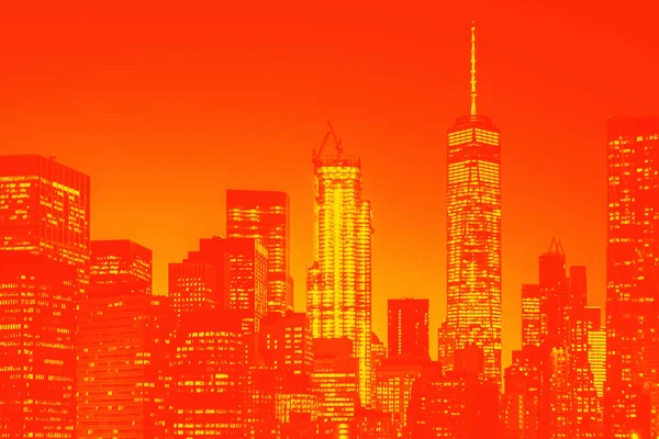 Nacht Uitzicht Skyline Van Manhattan New York Oranje Geel Duotoon — Stockfoto