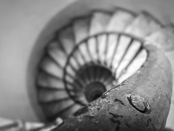 Старі спіральні сходи в чорно-білому — стокове фото