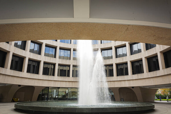 Water spray from the fountain inside the courtyard of the Hirshhorn Museum in Washington D.C.