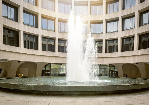 Water spray from the fountain inside the courtyard of the Hirshhorn Museum in Washington D.C.