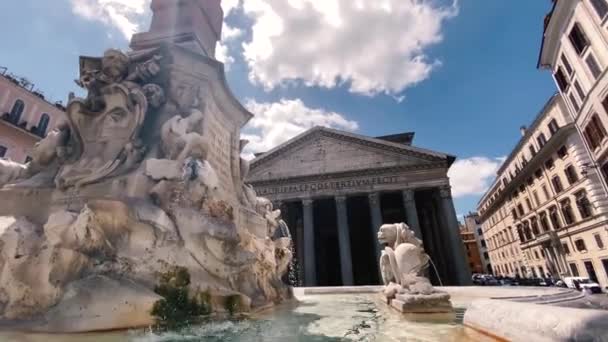 Roma Daki Piazza Della Rotonda Daki Pantheon Çeşmesinin Arka Planında — Stok video