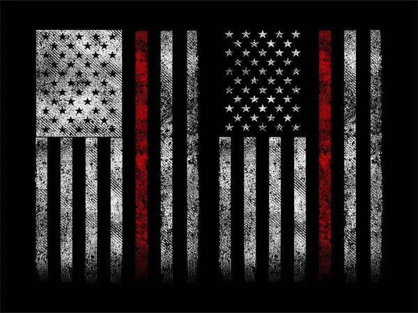 Grunge Usa Firefighters Flag Thin Red Line Vector Design — Stock Vector