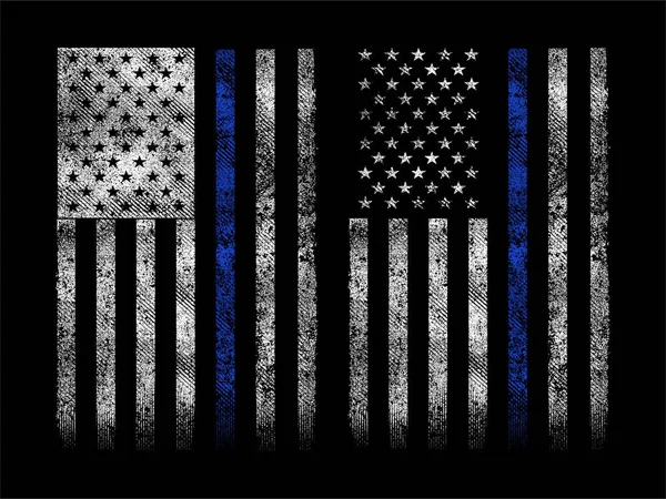 Grunge Usa Bandera Policía Con Delgada Línea Azul Citar Diseño — Vector de stock