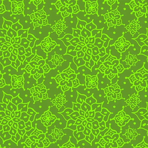 Зеленый Бесшовный Цветочный Узор Снежинок — стоковый вектор