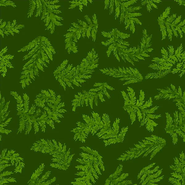 Nahtloses Muster Von Farnblättern Auf Grünem Hintergrund — Stockvektor