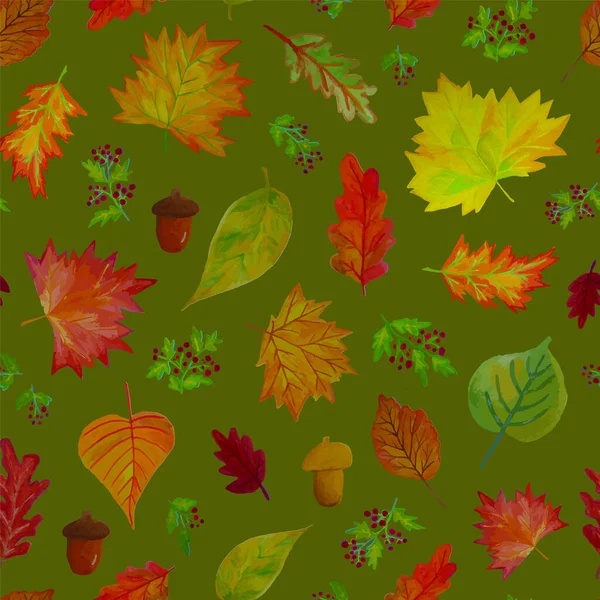 Riquezas Otoño Patrón Sin Costura Verde — Vector de stock