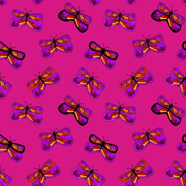 Bright Butterflies Patrón Inconsútil Rosa — Archivo Imágenes Vectoriales