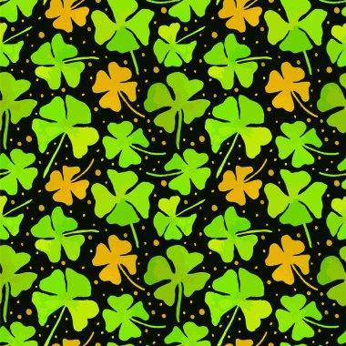 Siyah arkaplan ile boyanmış yoncaların kusursuz deseni