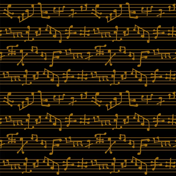 Patrón Sin Costuras Extrañas Maravillosas Notas Musicales Partituras Negro Oro — Vector de stock