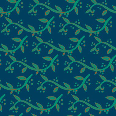 Kusursuz kıvırcık üzüm ve böğürtlen deseni mavi